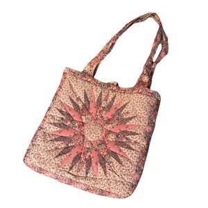 Vintage Quilted Tote Bag Floral Star Upcycled Shoulder Purse Granny Cottagecore